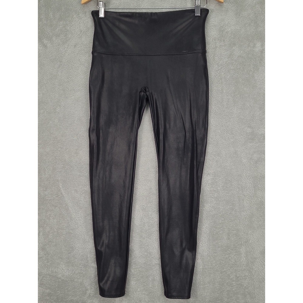 Spanx Women's Faux Leather Leggings Black Mid Rise Size X-Large